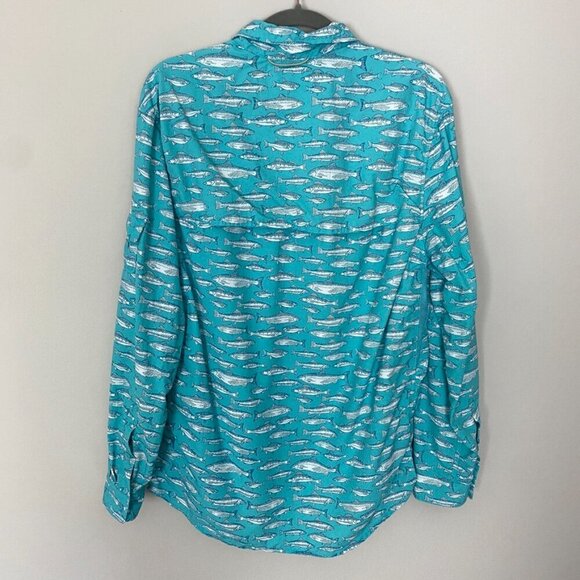Ocean & Coast Fishing Button Down Shirt Long Sleeves Mens Large Nylon Blue - Picture 6 of 9
